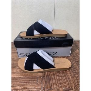 Solanz Sandal Flats Black Crisscross Strappy Open Toe Sz 9.5 M